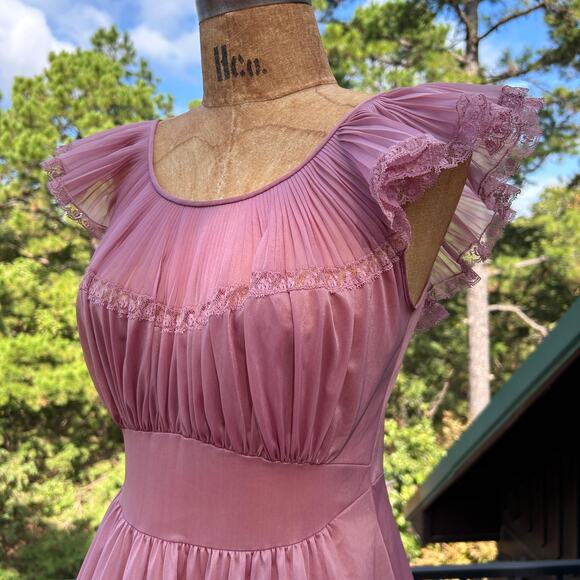 Vintage 40s/50s Vanity Fair Hand Dyed Micro Pleat Ruffled Ruched Maxi Slip Dress - Picture 2 of 9